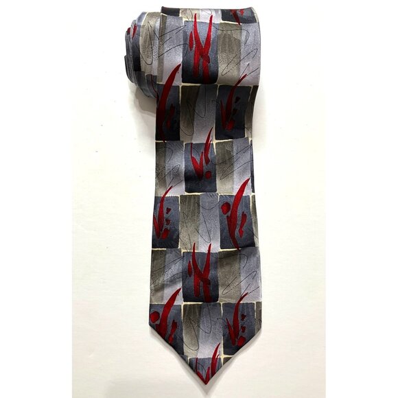 Grateful Dead Jerry Garcia Wetlands I Collection 14 Silk Tie Abstract Red Gray - Picture 1 of 7